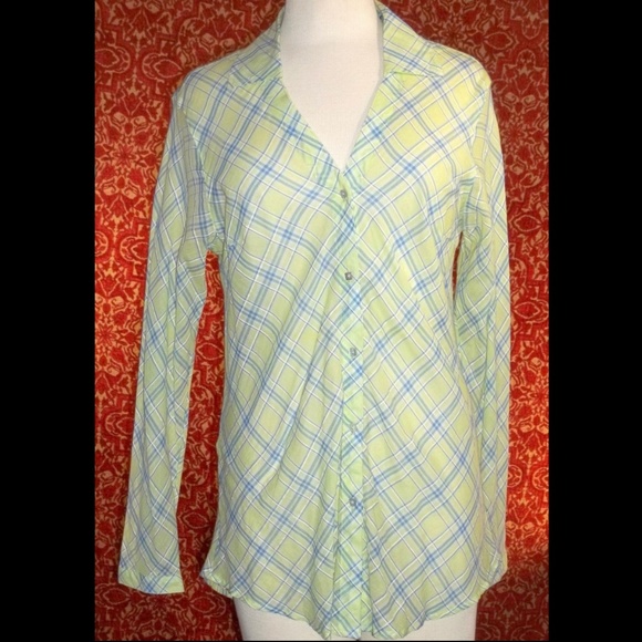 MARSH LANDING green plaid long sleeve blouse M - Picture 1 of 7